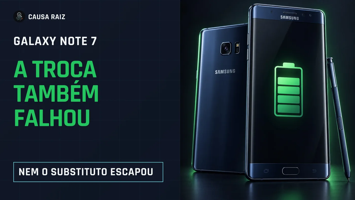 Capa ilustrativa de celulares Note 7 com o texto A troca também falhou.