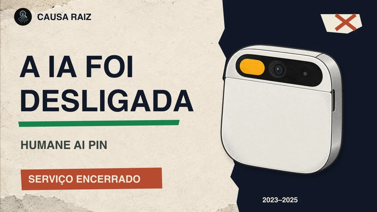 Capa ilustrativa do AI Pin com o texto A IA foi desligada e a indicação Serviço encerrado.
